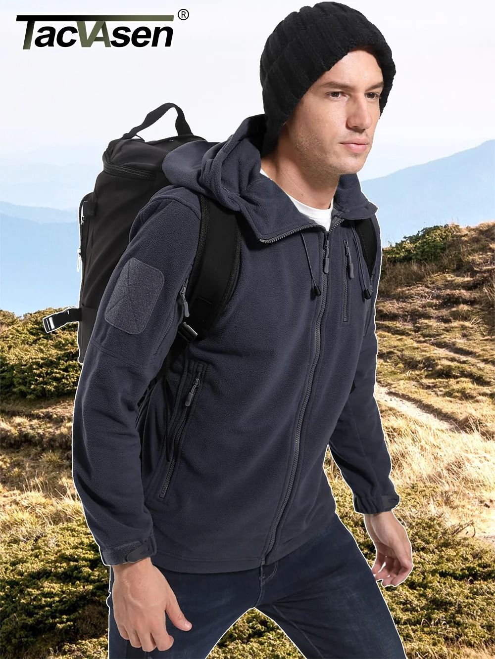 Men Hooded Full Zip Fleece Jacket 3
