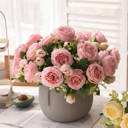 Rose Pink Peony Bouquet, Silk Artificial Flower Arrangement, Wedding Bride Decor, Home Decoration Flower