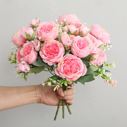 Rose Pink Peony Bouquet Silk Artificial Flower Arrangement Wedding Bride Decor Home Decoration Flow 4