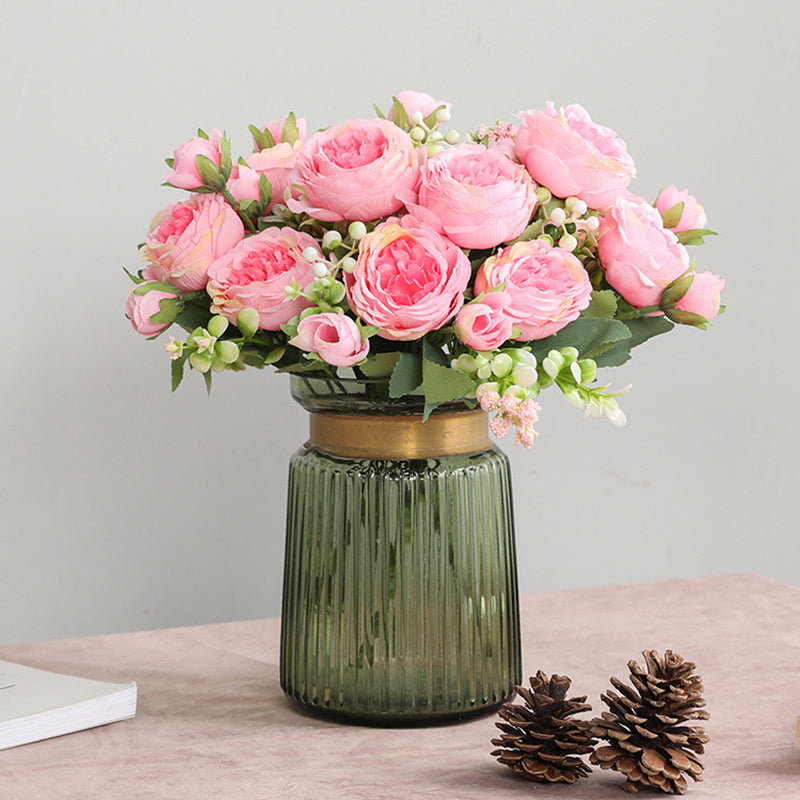 Rose Pink Peony Bouquet Silk Artificial Flower Arrangement Wedding Bride Decor Home Decoration Flow 5