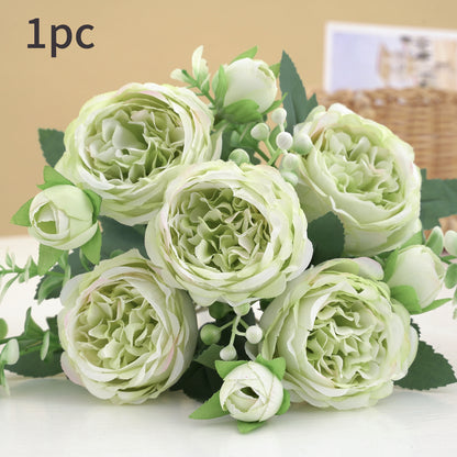 Rose Pink Peony Bouquet Silk Artificial Flower Arrangement Wedding Bride Decor Home Decoration Flow 8