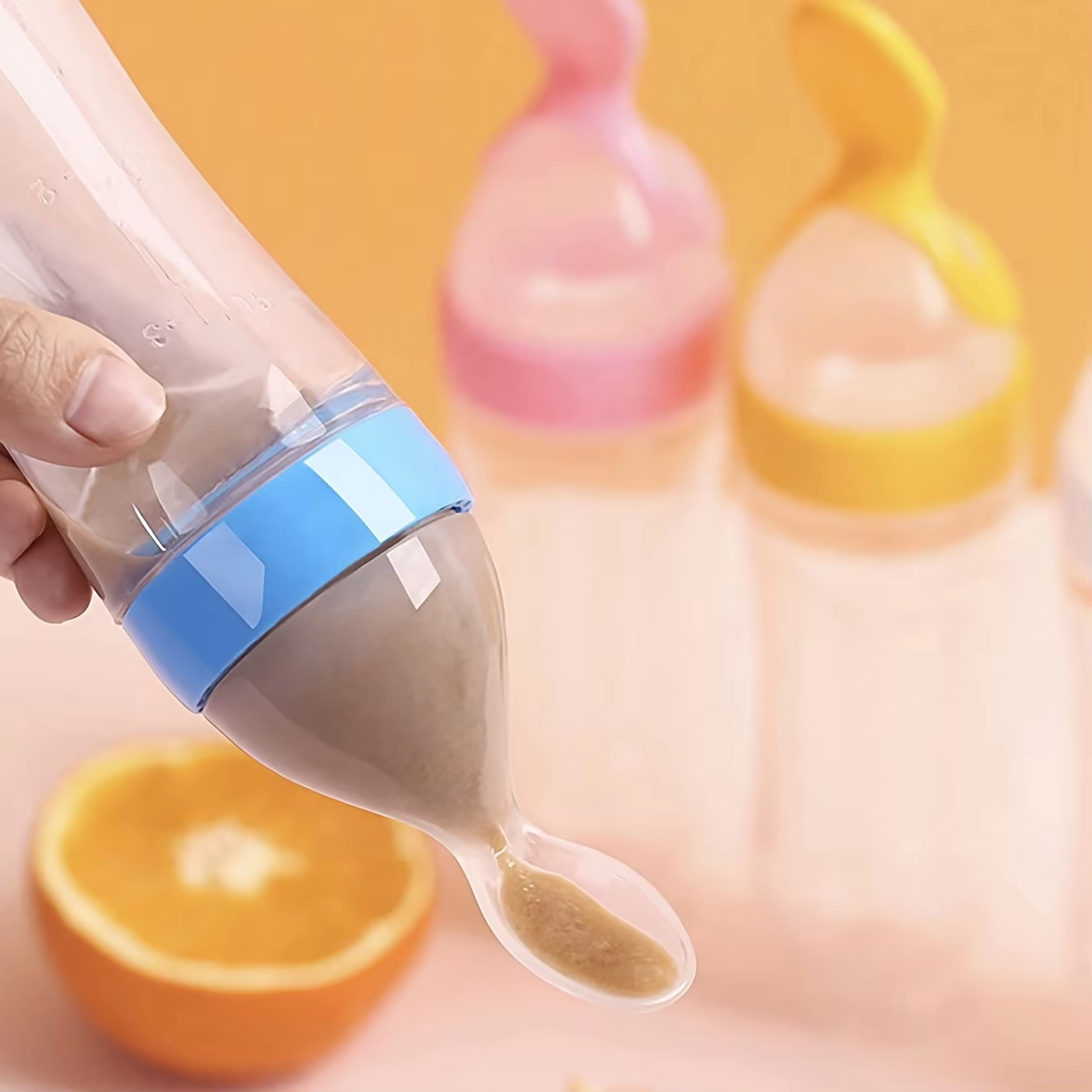 Soft Silicone Feeding Bottle With Spoon Fruit Feeder Pacifier With Nipples Baby Feeding Set 2