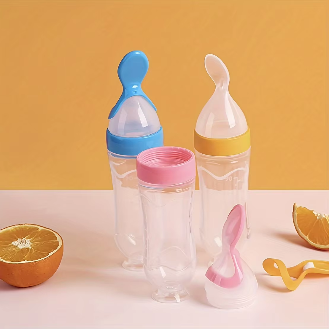 Soft Silicone Feeding Bottle with Spoon, Fruit Feeder, Pacifier with Nipples, Baby Feeding Set