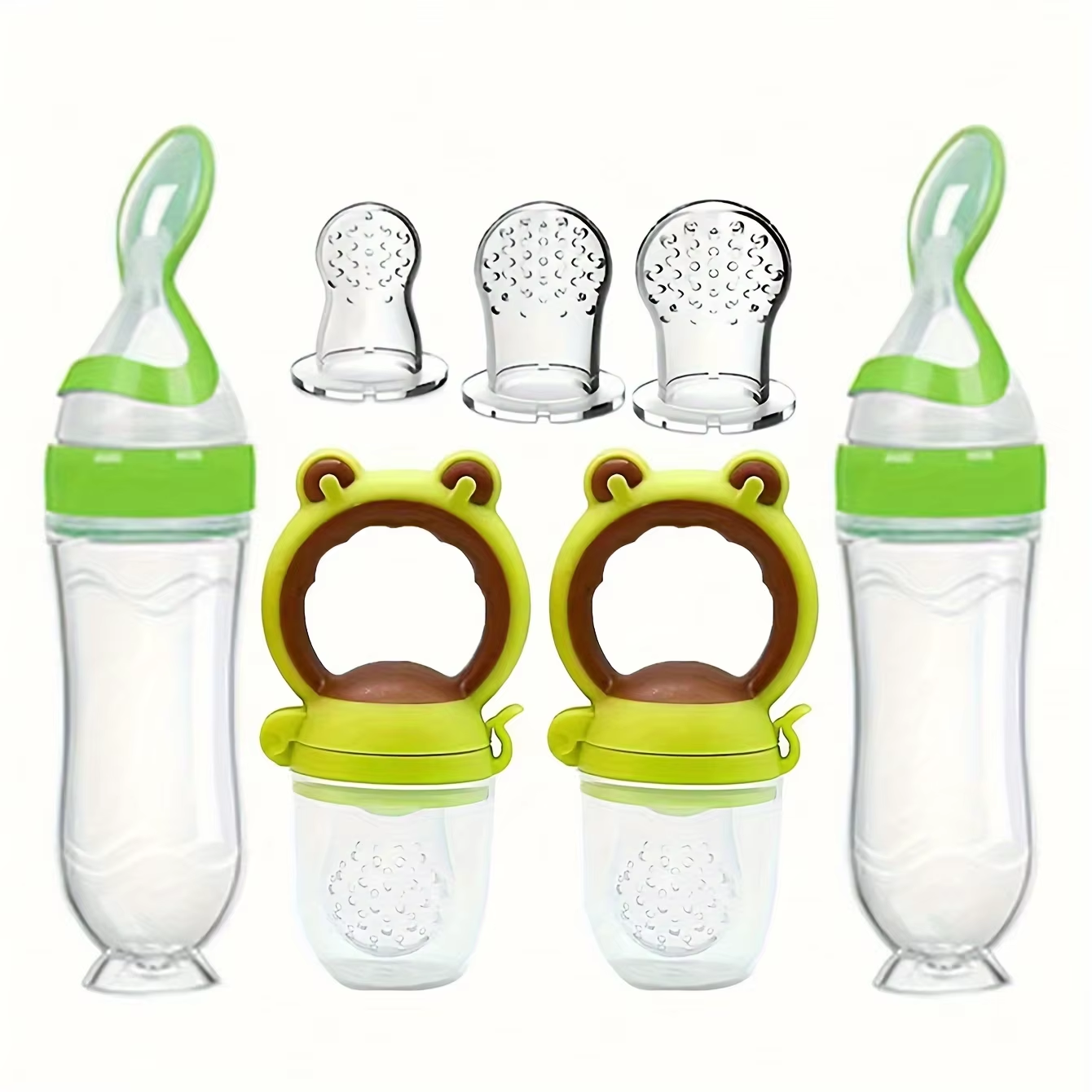 Soft Silicone Feeding Bottle With Spoon Fruit Feeder Pacifier With Nipples Baby Feeding Set 6