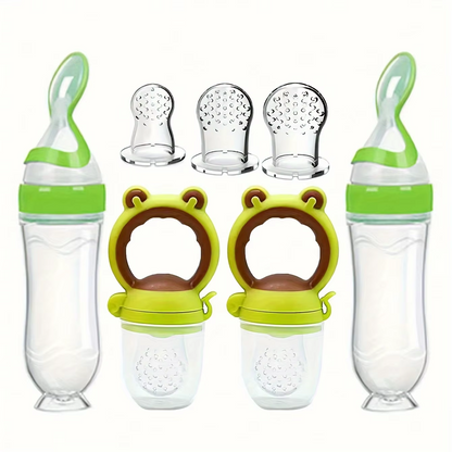Soft Silicone Feeding Bottle With Spoon Fruit Feeder Pacifier With Nipples Baby Feeding Set 6