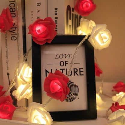 Romantic Red Pink White Rose Lights, Artificial Flowers Led Lamp, Rose Flower String Lights Battery Operated for Bedroom