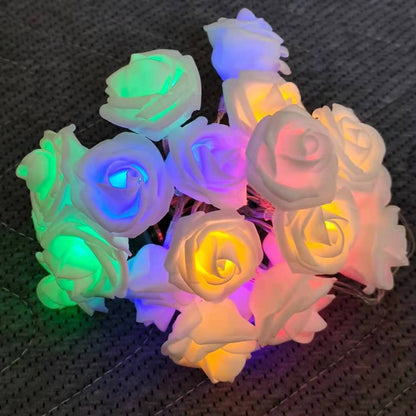 Romantic Red Pink White Rose Lights, Artificial Flowers Led Lamp, Rose Flower String Lights Battery Operated for Bedroom