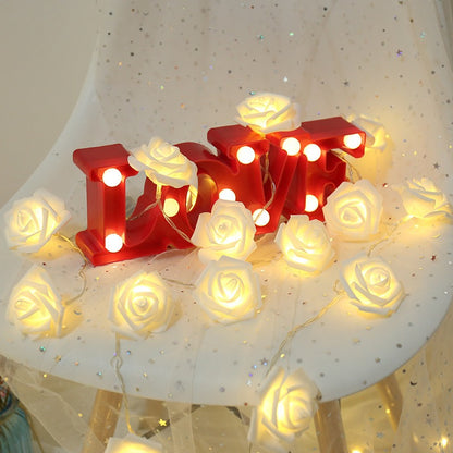 Romantic Red Pink White Rose Lights, Artificial Flowers Led Lamp, Rose Flower String Lights Battery Operated for Bedroom