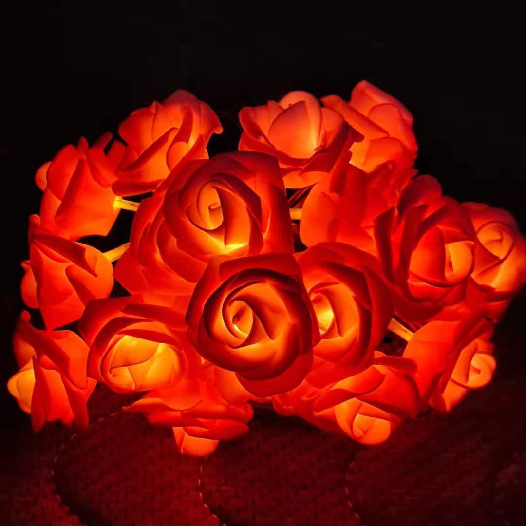 Romantic Red Pink White Rose Lights, Artificial Flowers Led Lamp, Rose Flower String Lights Battery Operated for Bedroom