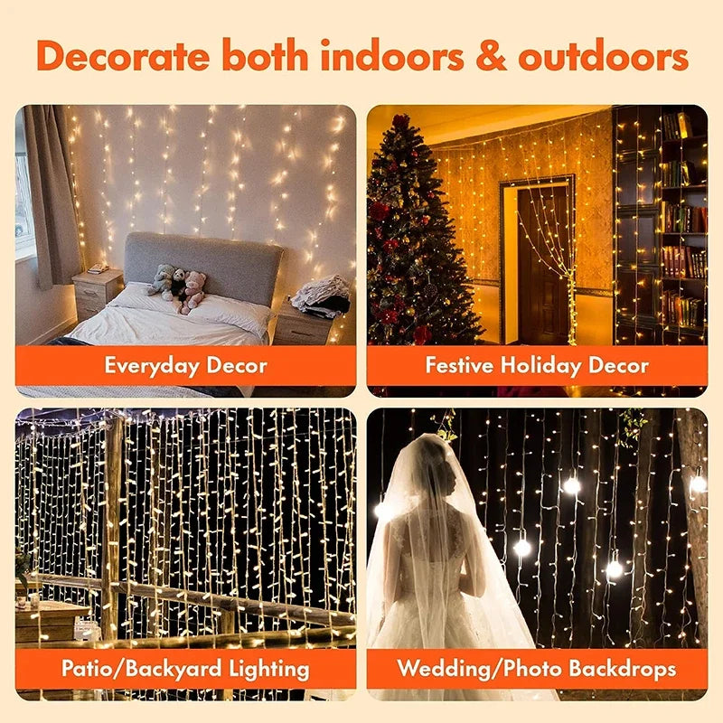 USB LED Curtain String Lights Fairy Decoration Holiday Garland Lamp Home Garden Christmas Wedding 2