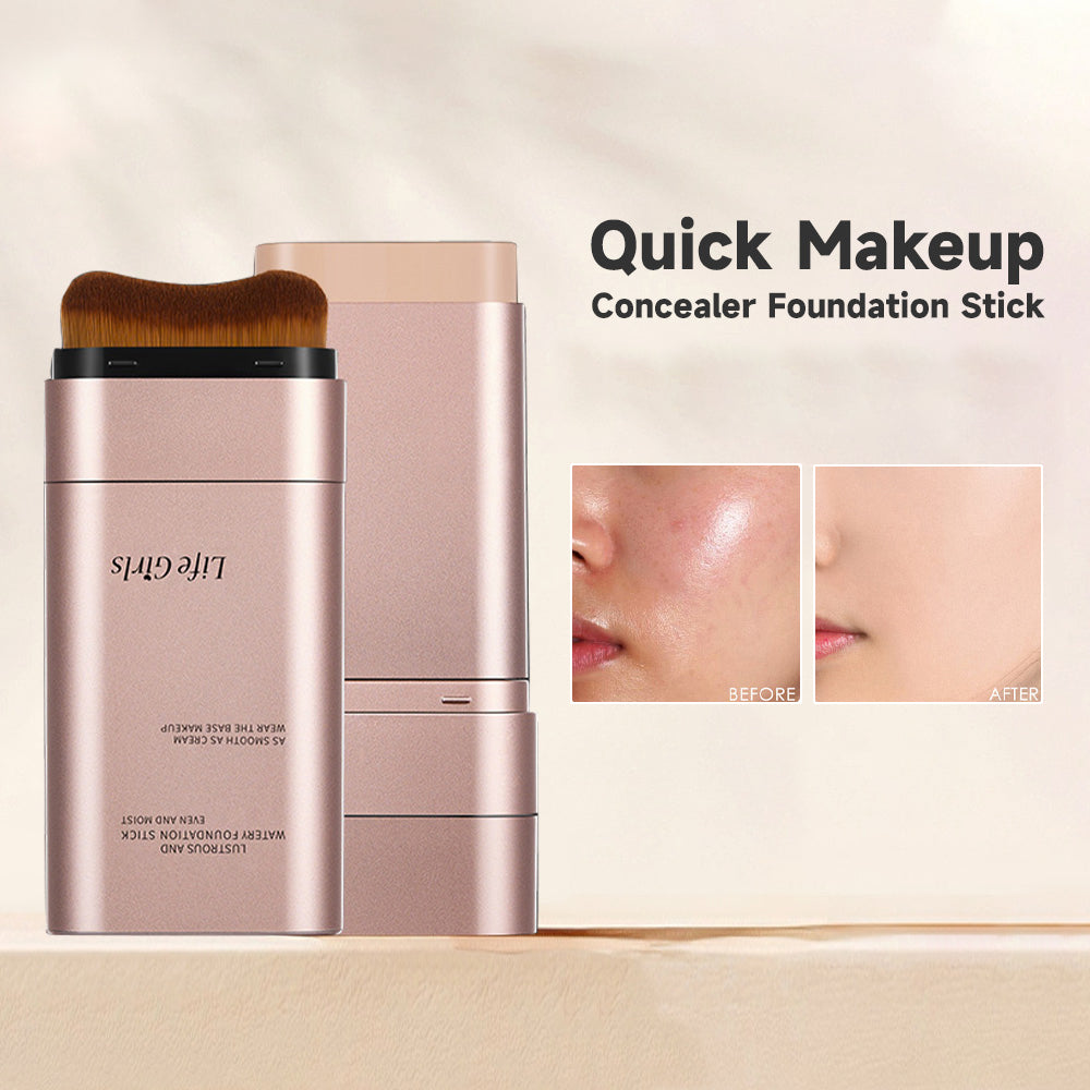 Natural Long-Lasting Double-Headed Foundation Stick, Flawless Makeup, Facial Concealer with Brush