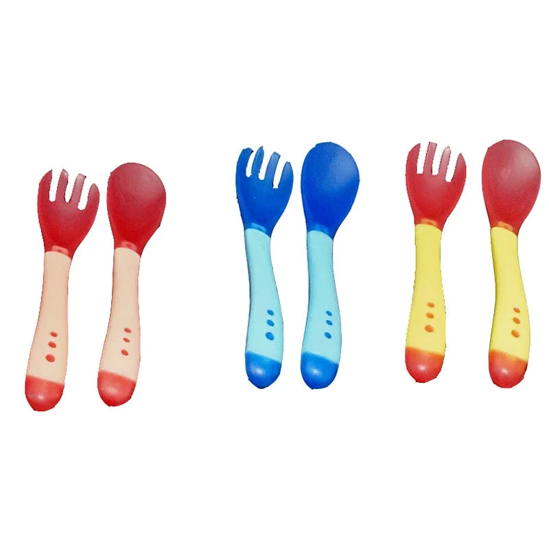 BPAFree Temperature Sensing Baby Spoon AntiScald Feeding Flatware Solid Fork Set For Newborn Safety 2