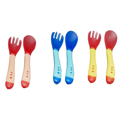 BPAFree Temperature Sensing Baby Spoon AntiScald Feeding Flatware Solid Fork Set For Newborn Safety 2