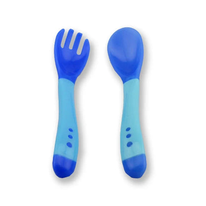 BPAFree Temperature Sensing Baby Spoon AntiScald Feeding Flatware Solid Fork Set For Newborn Safety 3