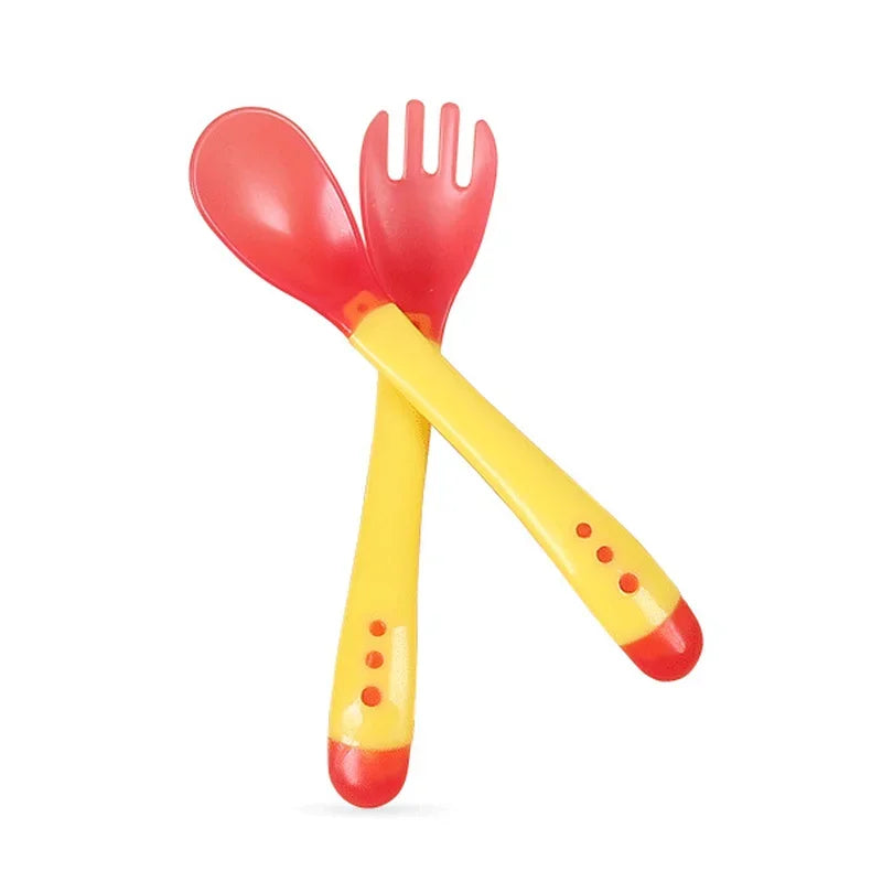 BPAFree Temperature Sensing Baby Spoon AntiScald Feeding Flatware Solid Fork Set For Newborn Safety 4