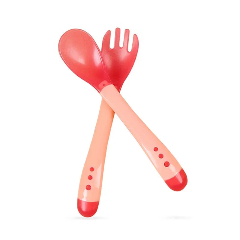 BPAFree Temperature Sensing Baby Spoon AntiScald Feeding Flatware Solid Fork Set For Newborn Safety 6