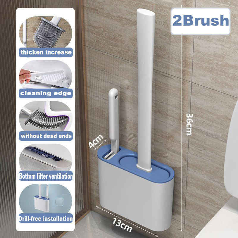 Wall Hanging Toilet Brush With Holder Soft Bristles Silicone Toilet Brush Long Handled WC Cleaning  1