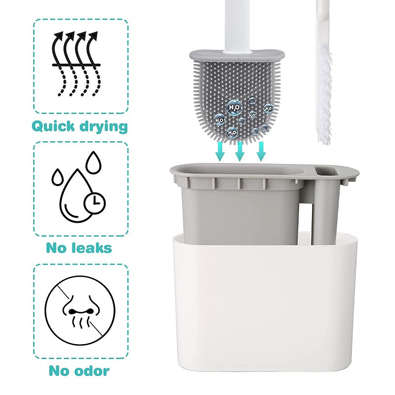 Wall Hanging Toilet Brush With Holder Soft Bristles Silicone Toilet Brush Long Handled WC Cleaning  2