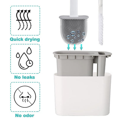 Wall Hanging Toilet Brush With Holder Soft Bristles Silicone Toilet Brush Long Handled WC Cleaning  2