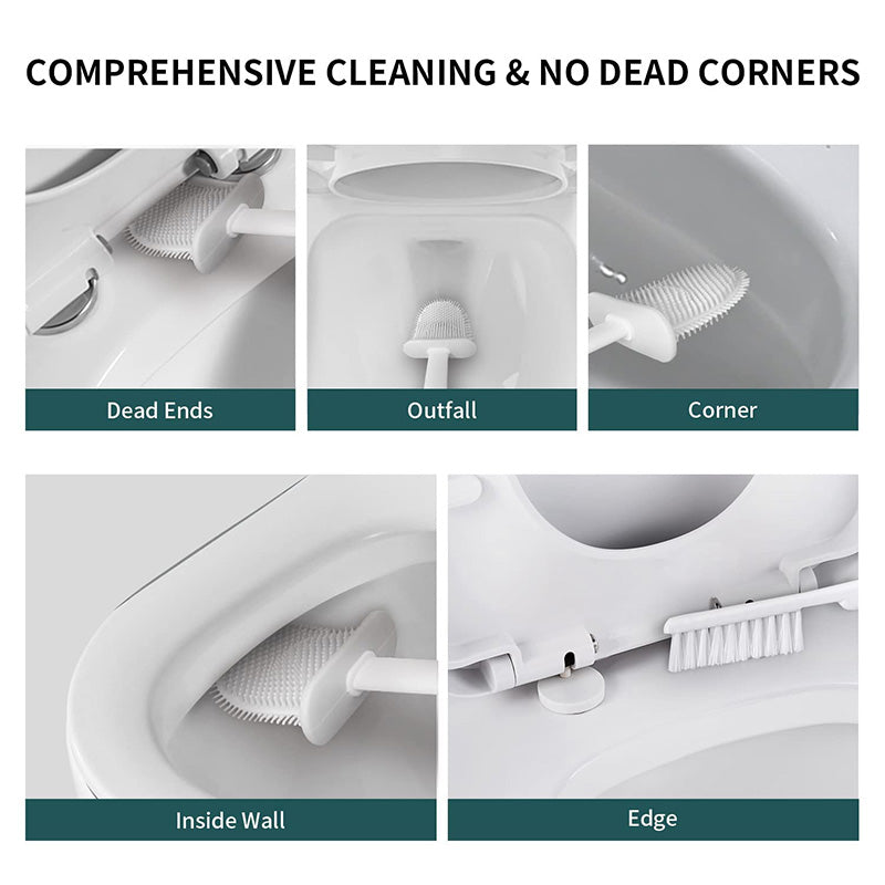 Wall Hanging Toilet Brush With Holder Soft Bristles Silicone Toilet Brush Long Handled WC Cleaning  3