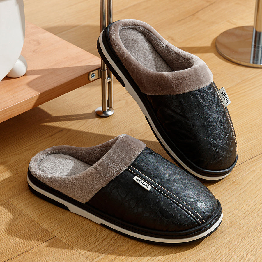 Waterproof Indoor House Shoes Big Size, Mens Winter Slippers, Warm Fur Lined Home Bedroom Slippers
