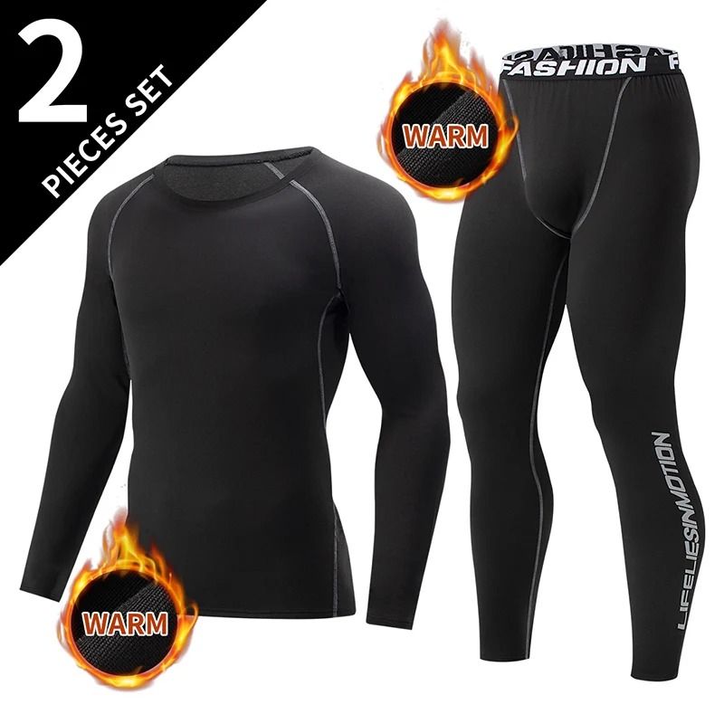 Men Thermal Long Sleeve Top And Pants Set For Winter Training 1