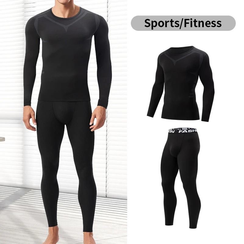 Men Thermal Long Sleeve Top And Pants Set For Winter Training 2