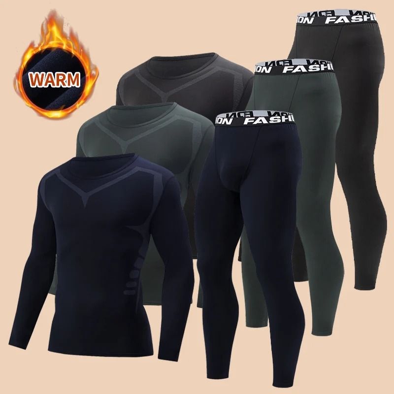 Men Thermal Long Sleeve Top And Pants Set For Winter Training 3