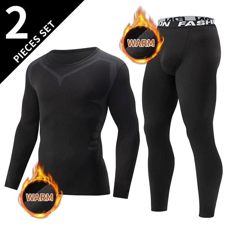 Men Thermal Long Sleeve Top And Pants Set For Winter Training 6