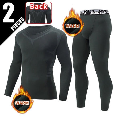 Men Thermal Long Sleeve Top And Pants Set For Winter Training 7