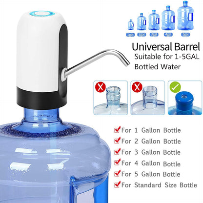 White Water Bottle Pump, USB Charging Drink Dispenser, Auto Switch, One Click Drinking Pump, Black Option