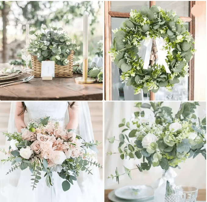 Eucalyptus Green Leaf Stems Decorative Home Bouquet Set 2