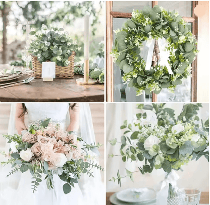 Eucalyptus Green Leaf Stems Decorative Home Bouquet Set 2