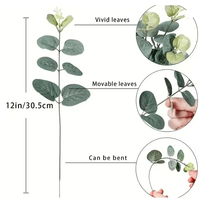 Eucalyptus Green Leaf Stems Decorative Home Bouquet Set 3