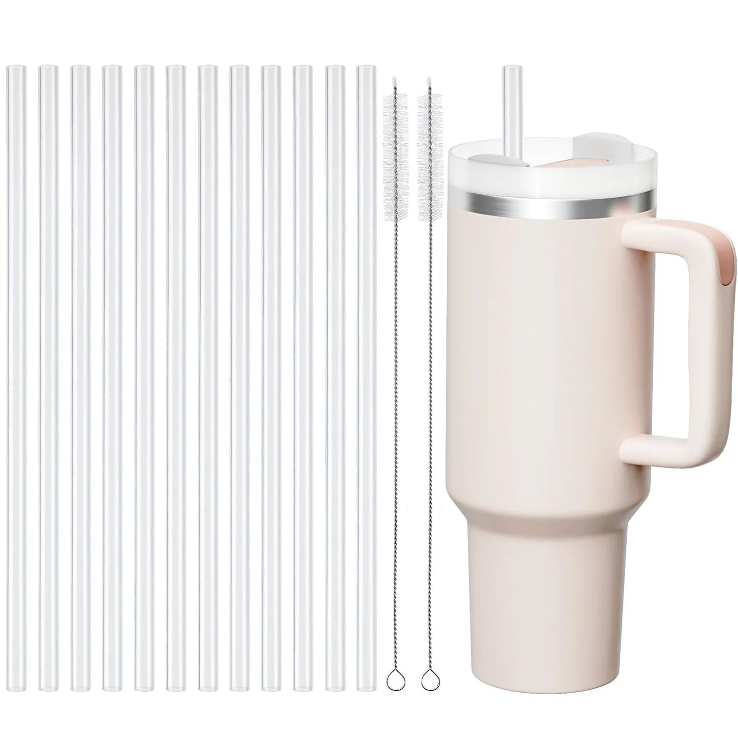 Replacement Straws for Stanley Cup Tumbler, Clear Reusable Plastic Straws, Straw Brushes