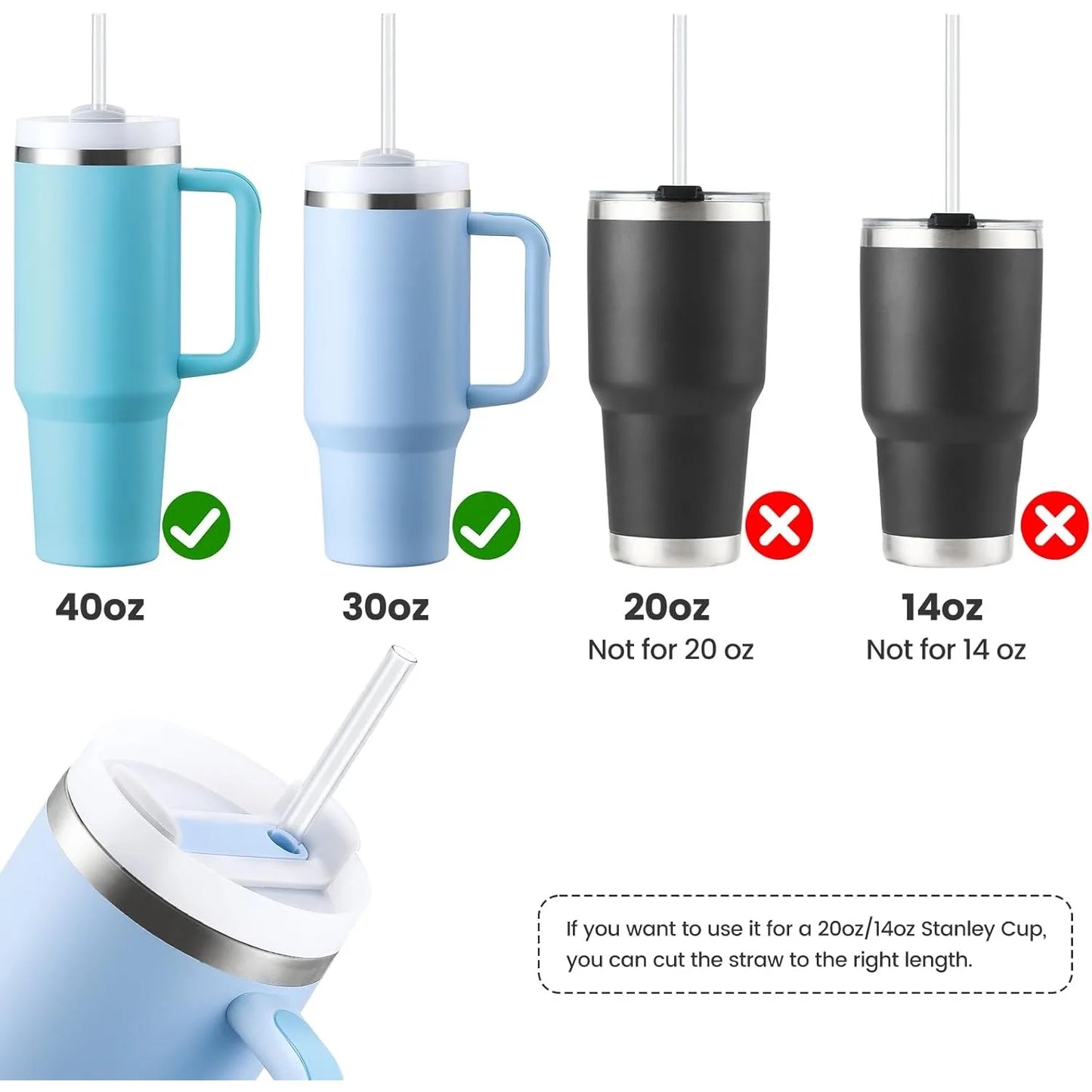 Replacement Straws For Stanley Cup Tumbler Clear Reusable Plastic Straws Straw Brushes 2