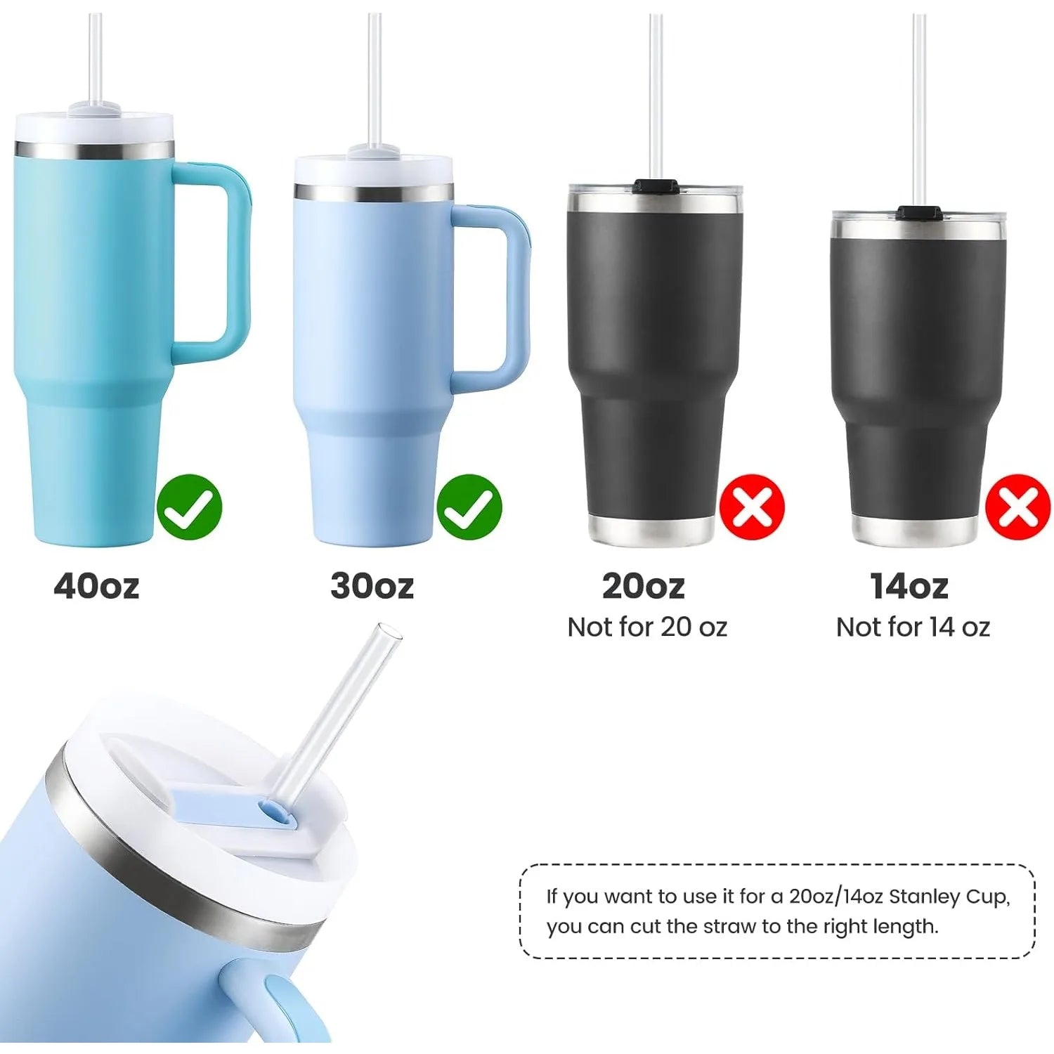 Replacement Straws For Stanley Cup Tumbler Clear Reusable Plastic Straws Straw Brushes 2