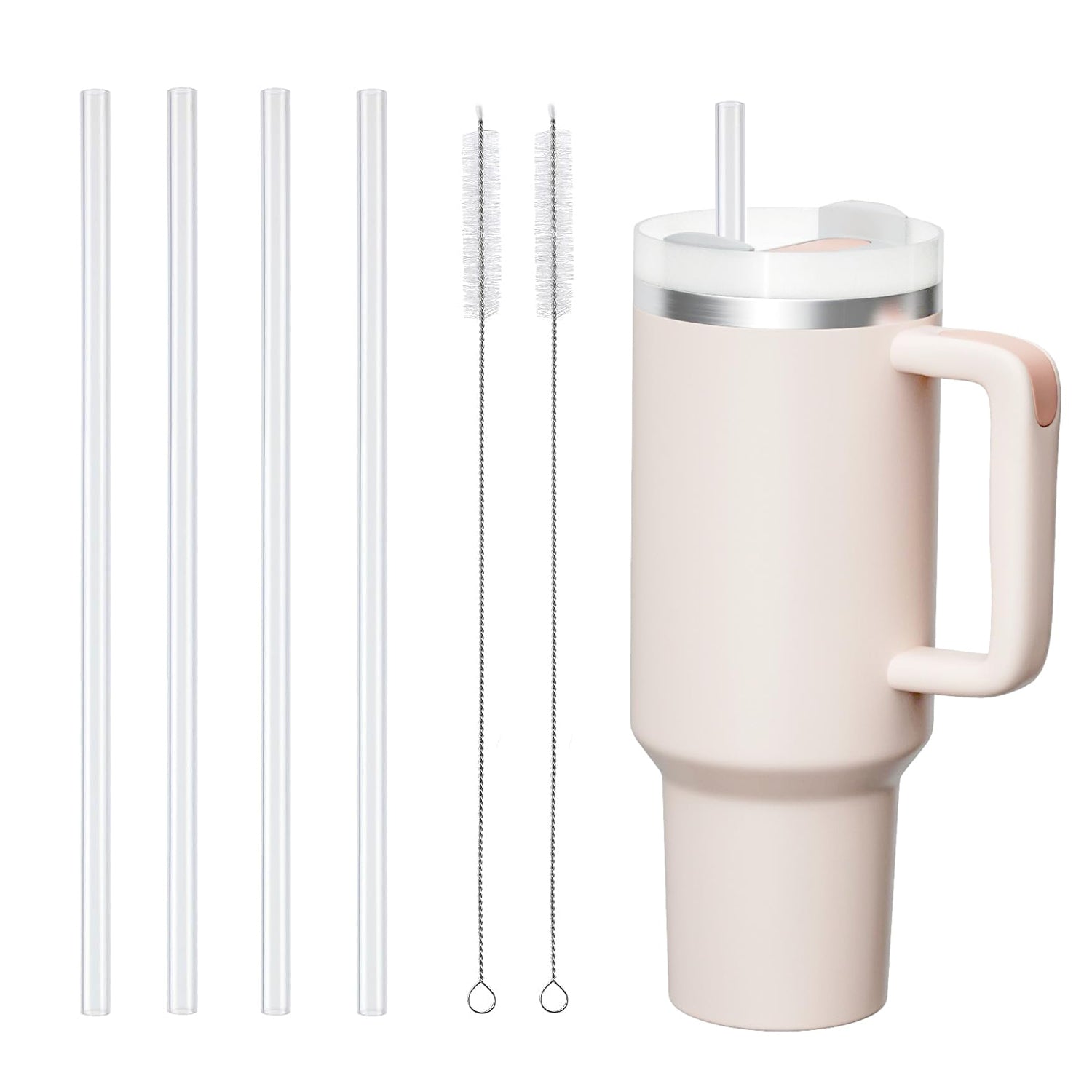 Replacement Straws For Stanley Cup Tumbler Clear Reusable Plastic Straws Straw Brushes 5