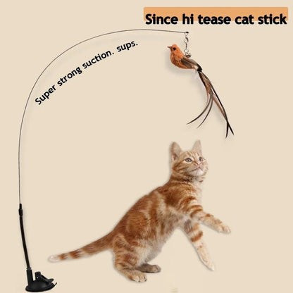 FeatherBird Interactive Cat Wand Premium SuctionStick Teaser For Confident Indoor Cats 1