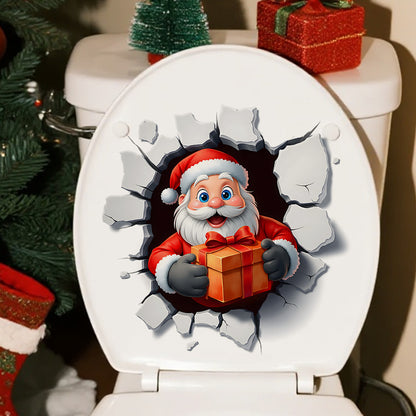 Toilet Stickers Self Adhesive, Festive Santa Cracked Wall Christmas, Bathroom Decoration Toilet Decal, PVC For Bedroom