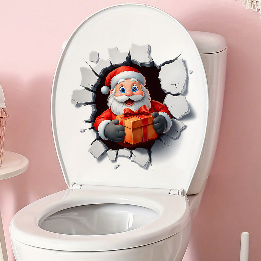 Toilet Stickers Self Adhesive Festive Santa Cracked Wall Christmas Bathroom Decoration Toilet Decal 2