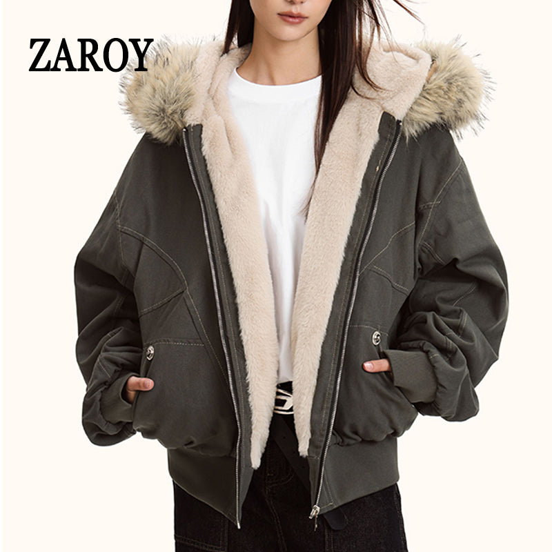 Fur Collar Hooded Parkas, Thicken Padded Jackets, Gothic Women&Men Winter Coats, Casual Zipper Streetwear