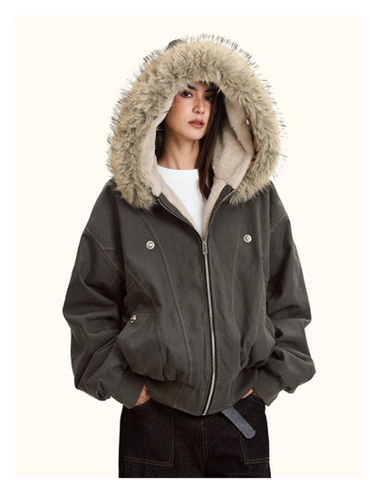 Fur Collar Hooded Parkas, Thicken Padded Jackets, Gothic Women&Men Winter Coats, Casual Zipper Streetwear
