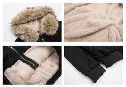 Fur Collar Hooded Parkas, Thicken Padded Jackets, Gothic Women&Men Winter Coats, Casual Zipper Streetwear