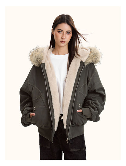 Fur Collar Hooded Parkas, Thicken Padded Jackets, Gothic Women&Men Winter Coats, Casual Zipper Streetwear