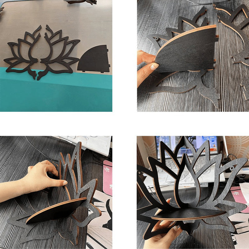 Wooden Lotus Decorative Rack, Wall Mounted Shelf, Aromatherapy Organiser, Essential Oil Candle Holder, Corner Shelf
