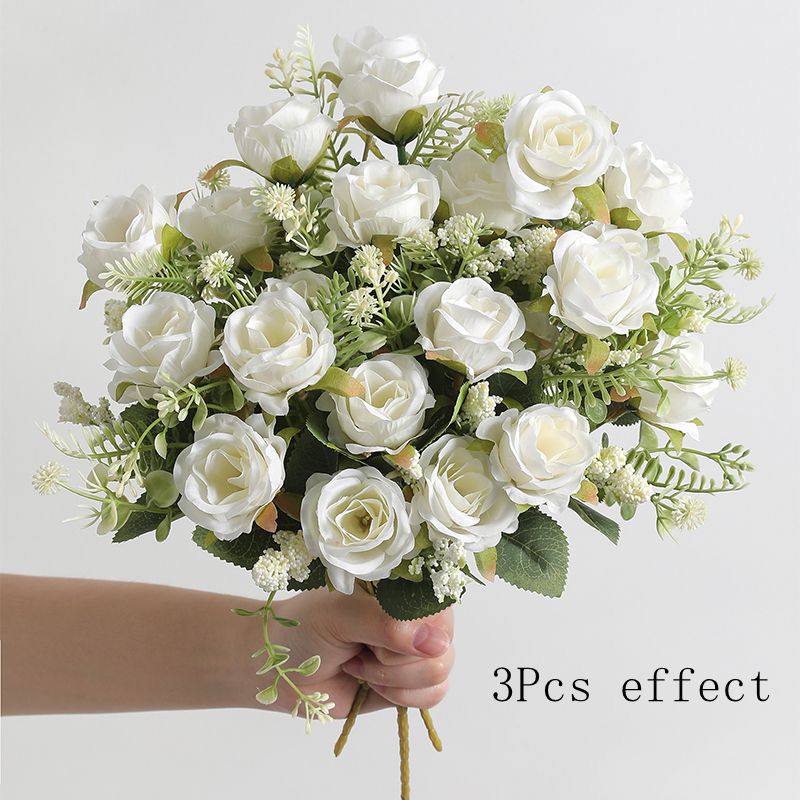Rose White Peony Silk Bouquet Artificial Flower Small Bud Wedding Home Decoration 6