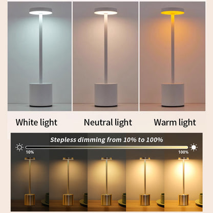 Classic USB Rechargeable Touch Sensor LED Table Lamp, 3-Color Dimming, Modern Desk Night Light