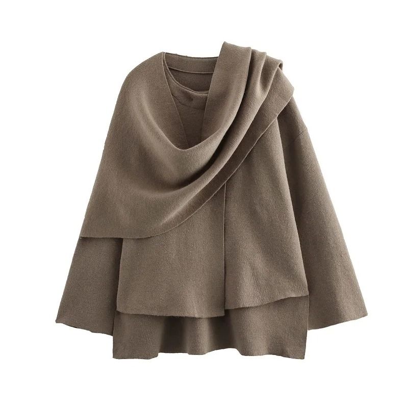 Women Plush Winter Coat With Asymmetric Scarf Collar 2