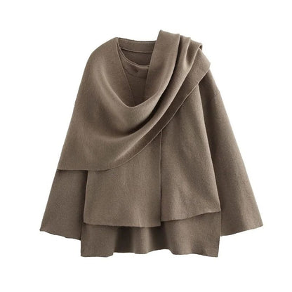 Women Plush Winter Coat With Asymmetric Scarf Collar 6